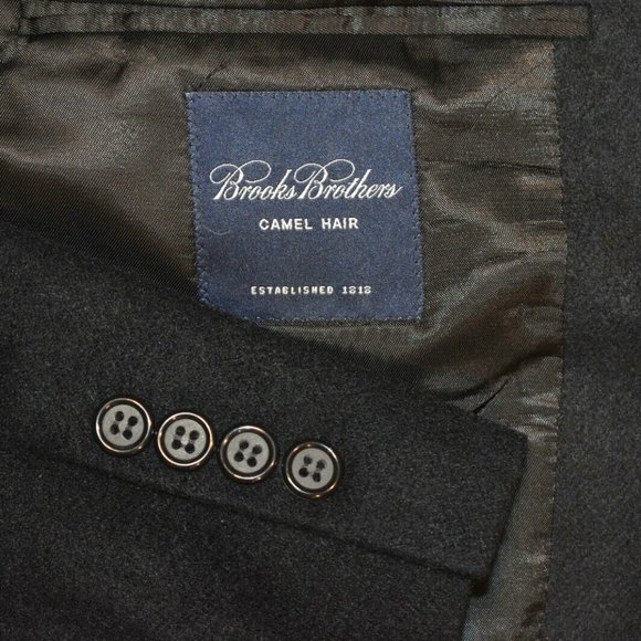 NWT 43R Brooks Brothers 100% CAMELHAIR Black COAT - Picture 1 of 8
